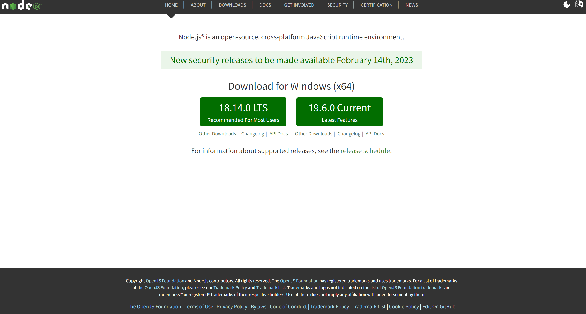 Node.js 홈페이지 Node.js 홈페이지
